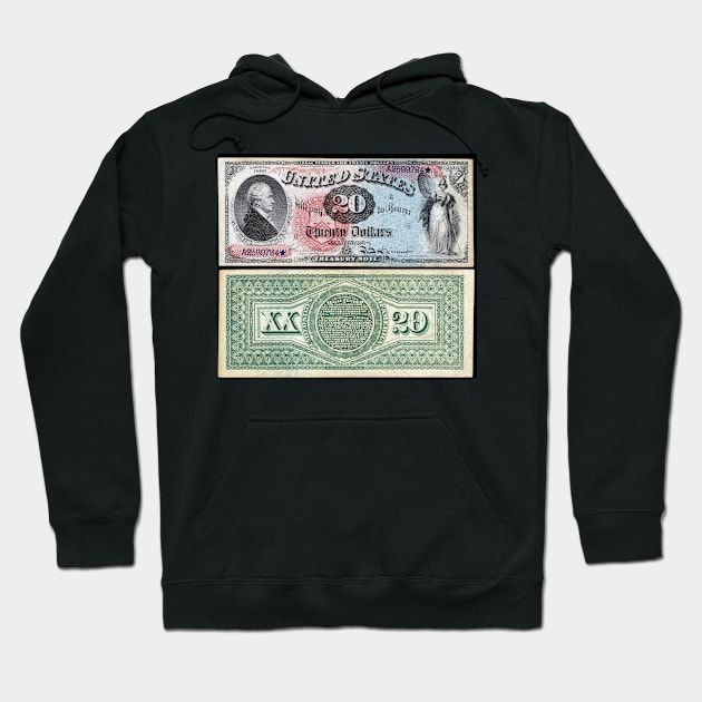 1869 $20 Dollar United States Treasury Note Hoodie by DTECTN